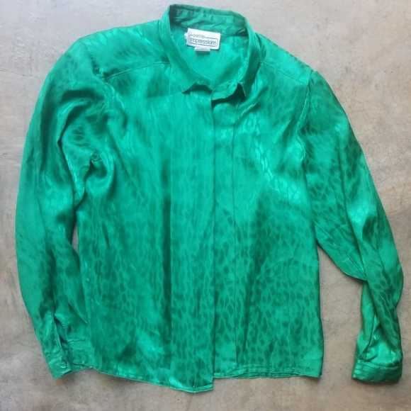 Vintage 80s 90s Emerald Green 💚 Blouse Festive Holiday s m - Picture 6 of 7